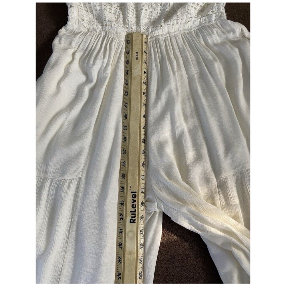 Ivory Crochet Lace Boho Wide Leg Jumpsuit Resort Beach Cover Up - Picture 12 of 13